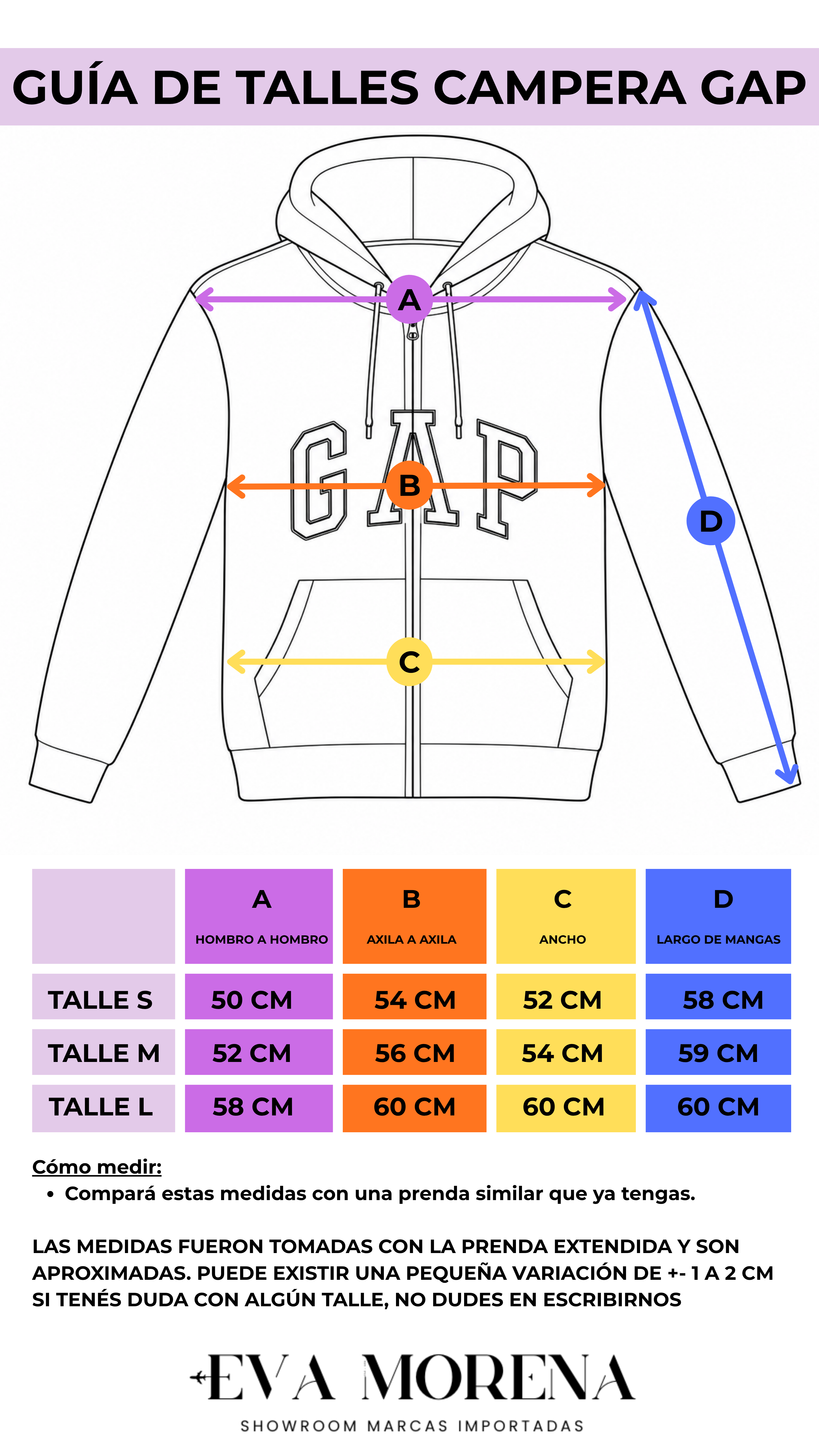 GUIA DE TALLES CAMPERA GAP MUJER
